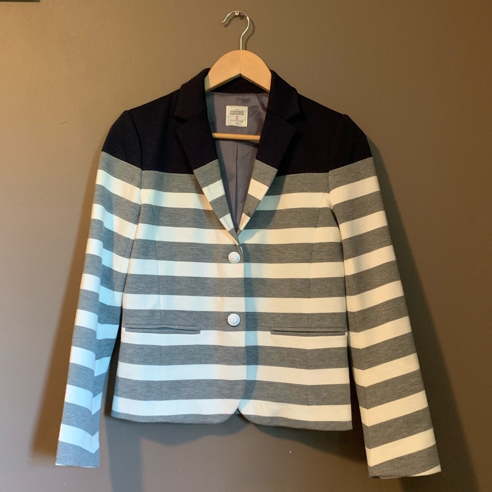 GAP Women's Striped Blazer in Navy, Gray & White
